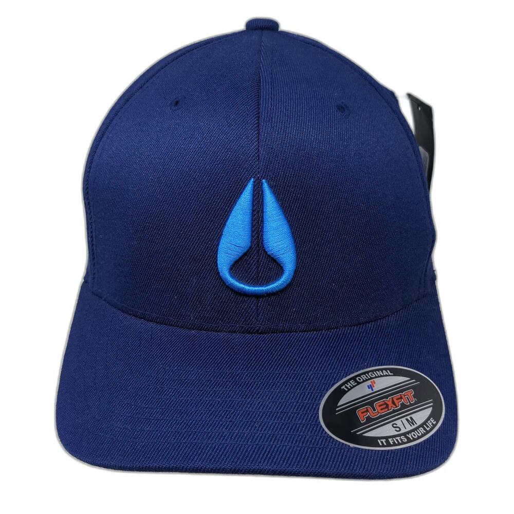 Nixon Baseball Cap Blue M Fitted Hat Flexfit Logo Curved Brim Stretch Fit